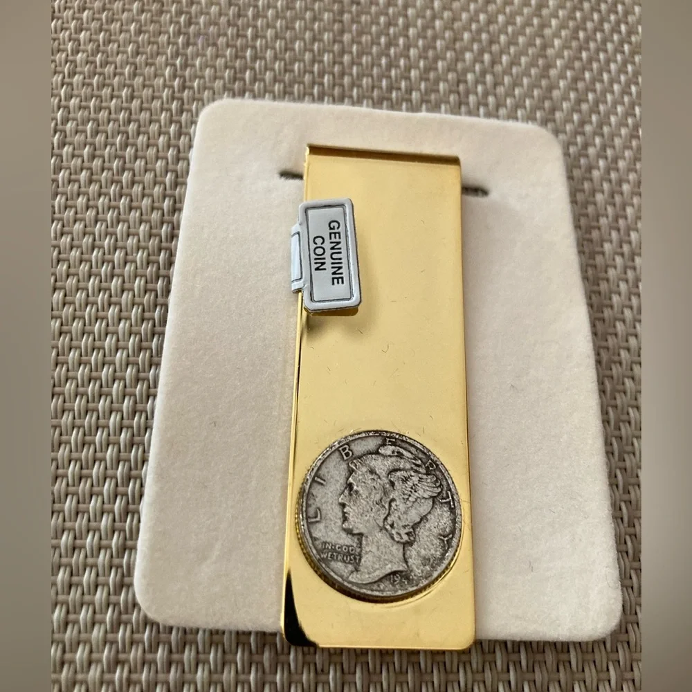 Money Clip with Authentic Mercury Silver Dime Coin, New